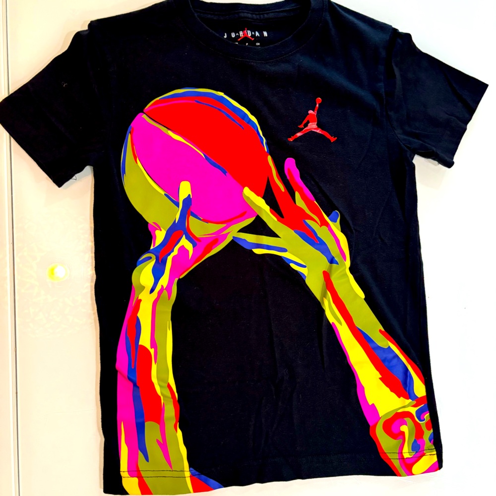 Air Jordan Black T-Shirt with Colorful Basketball Graphic